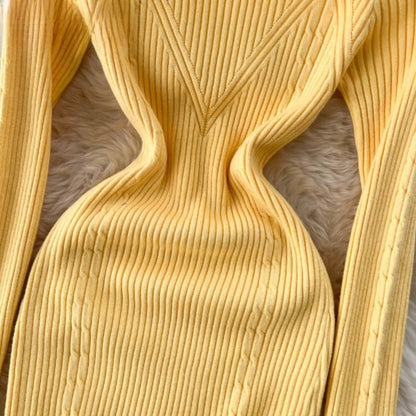 Elegant Winter O-Neck Knit Sweater Dress For Women