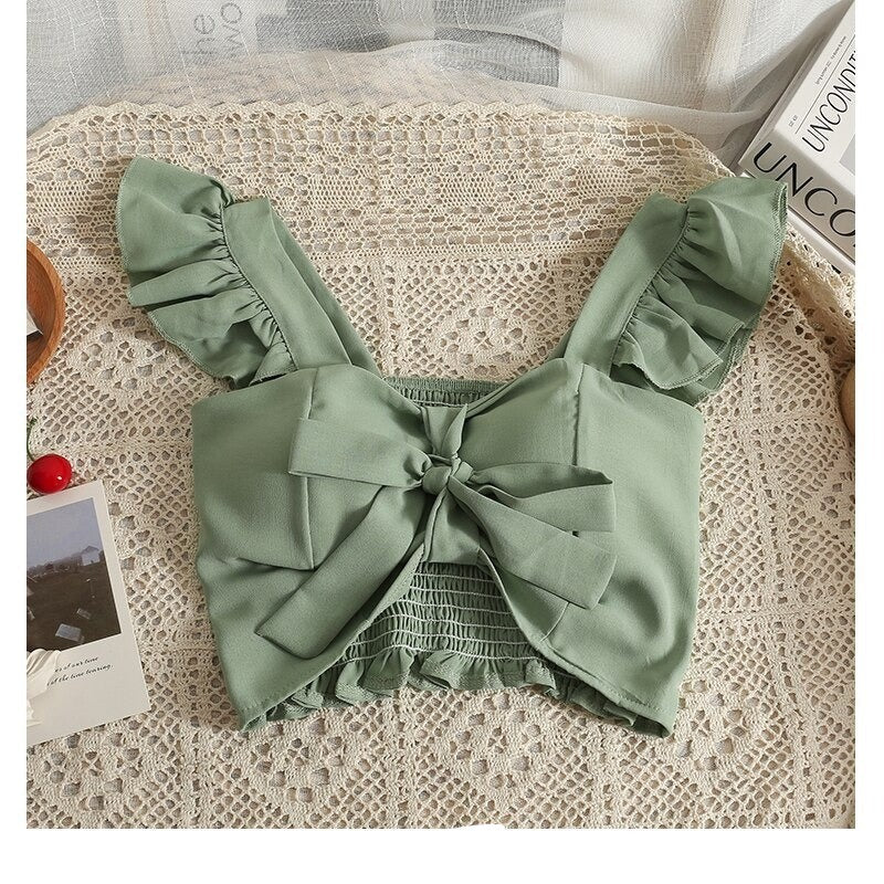 Bow Tie Lace-up Floral Print Camisole Tops For Women