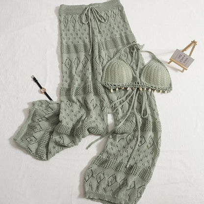 Crocheted Knitted Camisole And Pants For Women