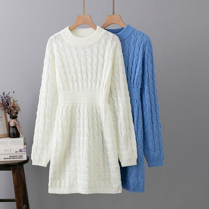 Casual Twisted Knitted Long Sleeved Sweater Mini Dress