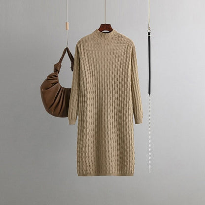 Casual Loose Knitted Long Sweater Dress With Belt