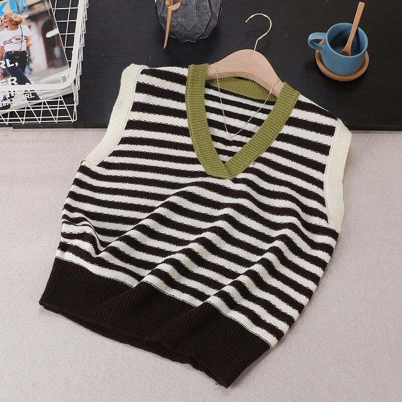 Retro Stripes Knitted Sweater Vest For Women