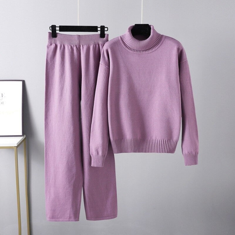 Solid Casual Outerwear Knit Two Piece Women Set