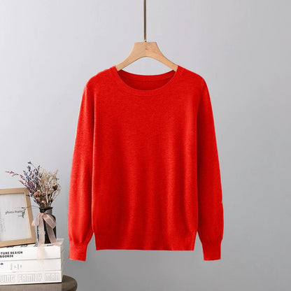 Cashmere O-Neck Solid Long-Sleeved Pullover For Women