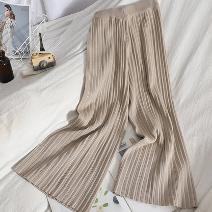 Knitted Solid Pullover With Wide-Leg Pants For Women