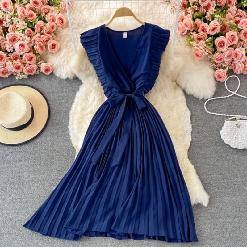 Elegant Solid Color V-neck Slim Dress For Women