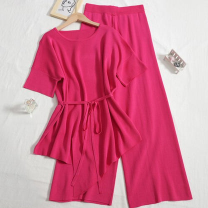 Women 2 Piece Korean Solid Set Pink One Size