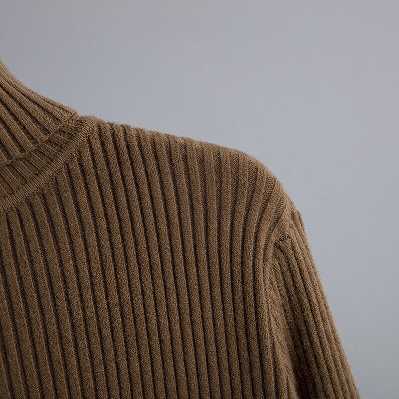 Turtleneck Ribbed Sweater Long Dress