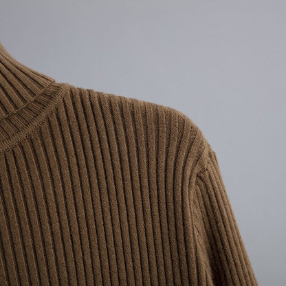 Turtleneck Ribbed Sweater Long Dress