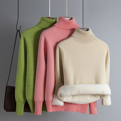 Solid Oversized Turtleneck Slim Fleece Pullovers For Women