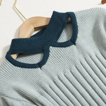 Hollowed Out Collar Ruffles Knitted Sweater Dress